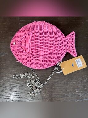 Tommy Bahama Pink Wicker Fish Novelty Crossbody Bag NWT